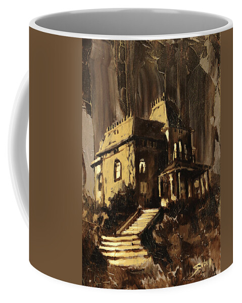 Psycho Coffee Mug featuring the painting Mother is Home by Sv Bell