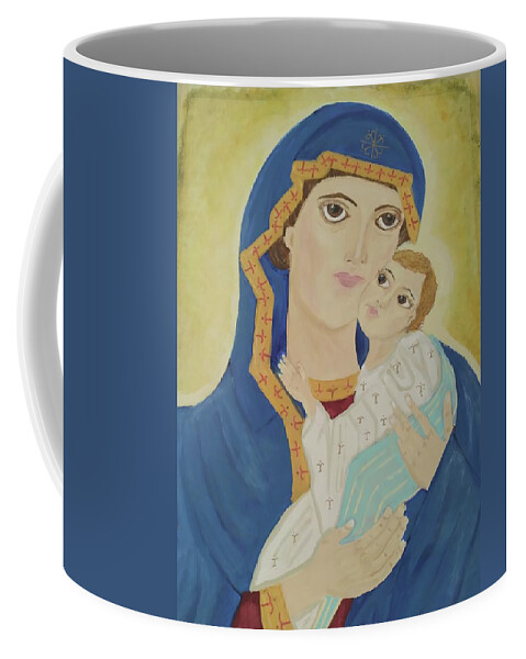 Virgin Mary And Infant Jesus Coffee Mug featuring the painting Mother Most Holy by Barbara Fincher