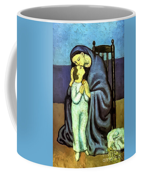 Motherhood Coffee Mug featuring the painting Motherhood by Pablo Picasso 1901 by Pablo Picasso