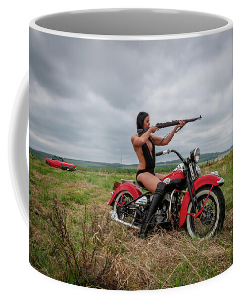 Motorcycle Coffee Mug featuring the photograph Motorcycle Babe by Bill Cubitt