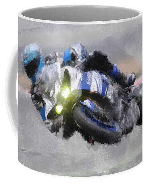 Motorcycle Coffee Mug featuring the painting Motorcycle Racer by Gary Arnold
