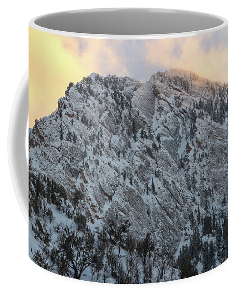 Utah Coffee Mug featuring the photograph Mount Olympus Cliffs Winter Sunset - Salt Lake City, Utah by Brett Pelletier