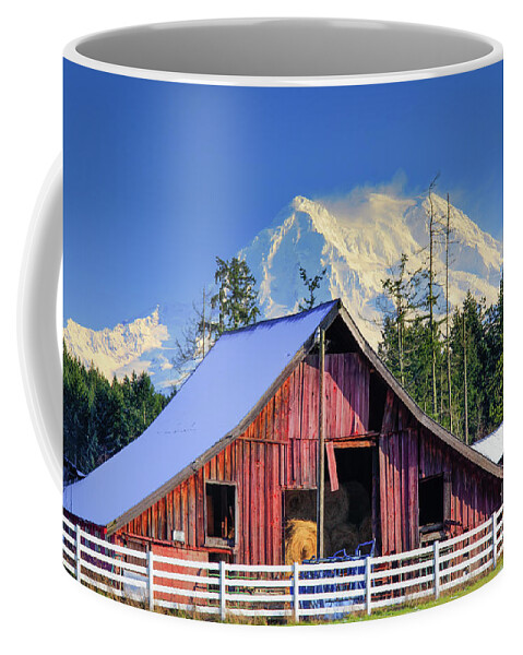 America Coffee Mug featuring the photograph Mount Rainier and Barn by Inge Johnsson