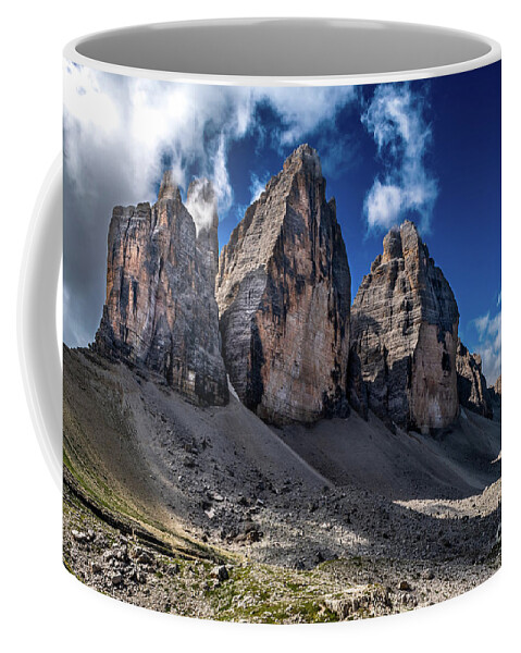 Alpine Coffee Mug featuring the photograph Mountain Formation Tre Cime Di Lavaredo In The Dolomites Of South Tirol In Italy by Andreas Berthold