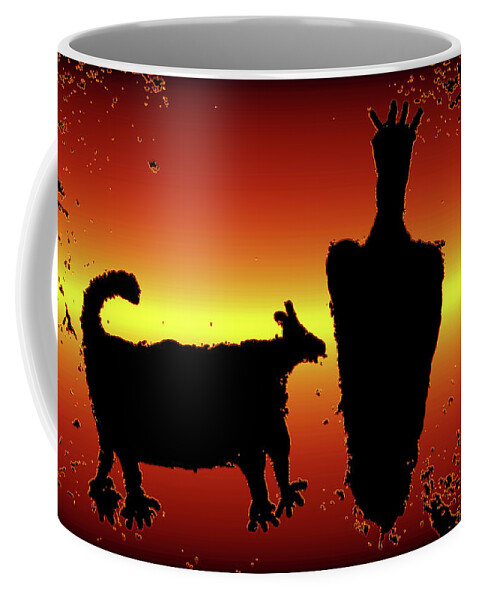 Pictographs Coffee Mug featuring the mixed media Mountain lion and figure Horseshoe Canyon Utah by David Lee Thompson