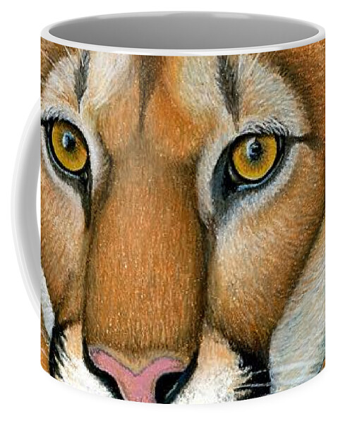 Cougar Coffee Mug featuring the pastel Mountain Lion Cougar Wild Cat by Rebecca Wang