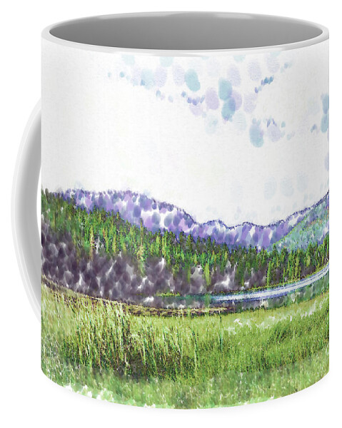 Meadow Coffee Mug featuring the digital art Mountain Meadow Tranquility by Kirt Tisdale