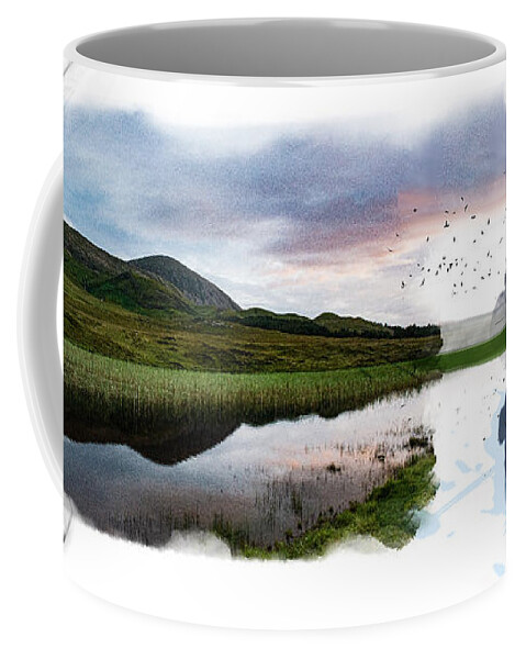 Mountain Coffee Mug featuring the mixed media Mountain Reflection by Moira Law