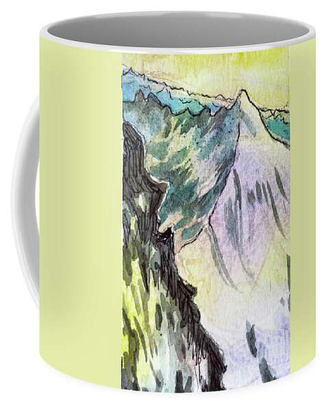 Mountain Coffee Mug featuring the painting Mountain summit by Tilly Strauss