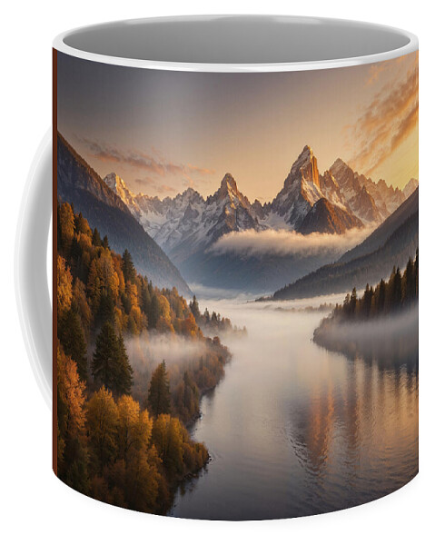 Mountains Coffee Mug featuring the digital art Mountain Sunrise by Mark Greenberg