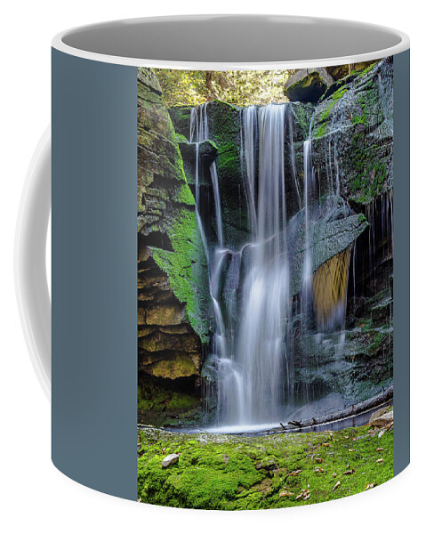 Waterfall Coffee Mug featuring the photograph Mountain waterfall with green moss by Robert Miller