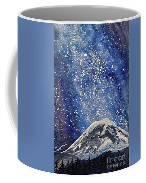 Mount Rainier Coffee Mug featuring the painting Mountain with Night Sky by Lisa Neuman