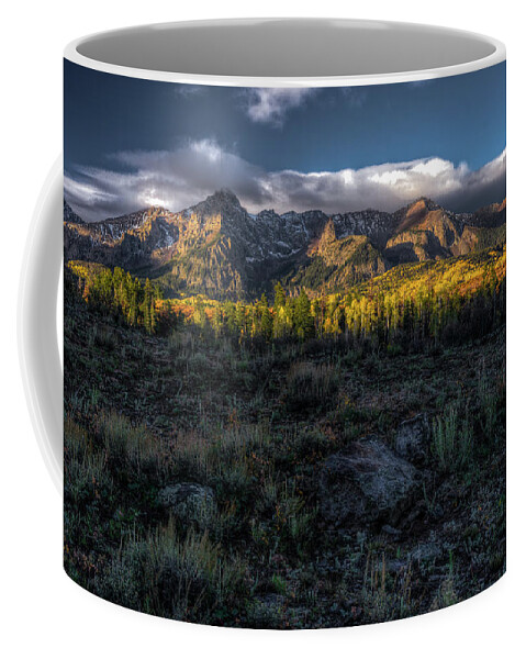 Clouds Coffee Mug featuring the photograph Mountains at Sunrise - 0381 by Jerry Owens