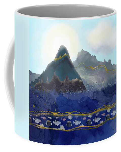 Nature Coffee Mug featuring the digital art Mountains Meet the Ocean by Andreea Dumez