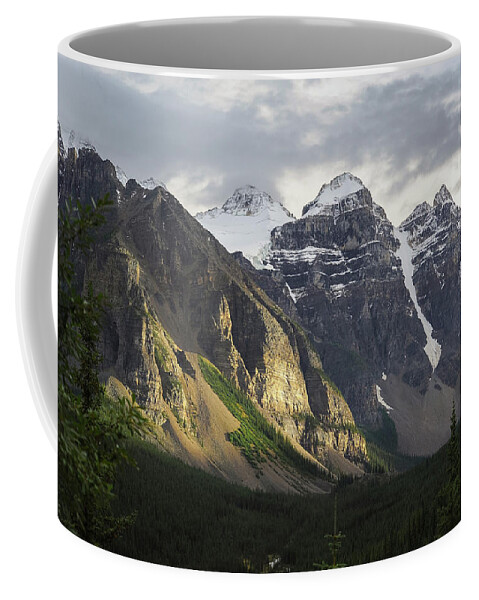 Scenic Coffee Mug featuring the photograph Mountains near Moraine Lake Alberta Canada by Mary Lee Dereske