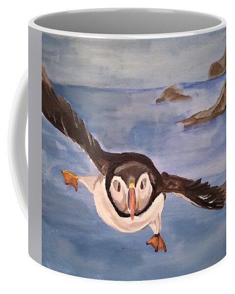 Puffin. Coffee Mug featuring the painting Move please by Barbara Fincher