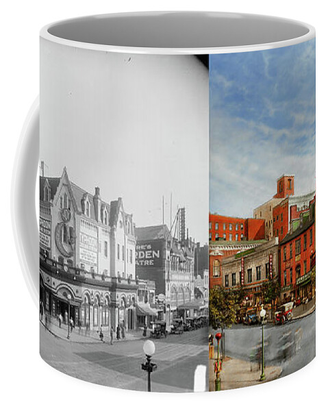The Joy Hotel Coffee Mug featuring the photograph Movie Theater - The joy of movies 1918 - Side by Side by Mike Savad