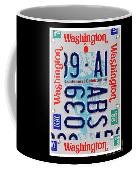 Washington Coffee Mug featuring the mixed media Mt. Ranier Ice Cream Sundae Print - Recycled Washington License Plates Art by Steven Shaver