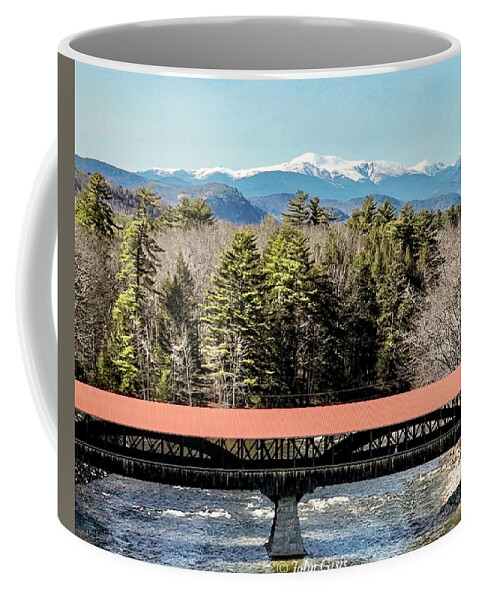  Coffee Mug featuring the photograph Mt Washington over the Saco River Covered Bridge by John Gisis
