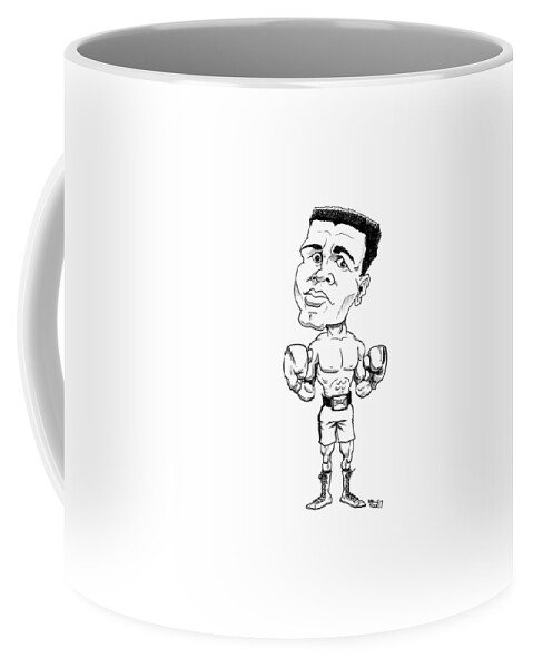 Cartoon Coffee Mug featuring the drawing Muhammad Ali, line drawing by Mike Scott