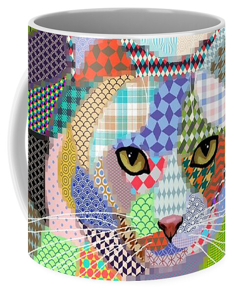 Cat Coffee Mug featuring the digital art Multicolor Cat 678 Patterns by Lucie Dumas