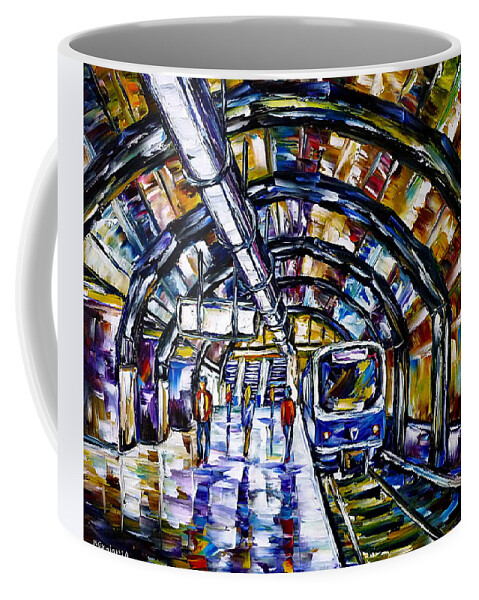 Munich Theresienwiese Coffee Mug featuring the painting Munich Subway by Mirek Kuzniar