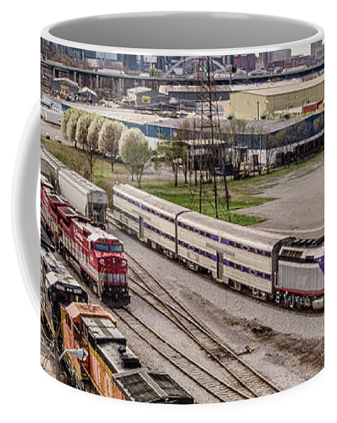 Railroad Coffee Mug featuring the photograph Music City Star westbound to downtown Nashville TN by Jim Pearson