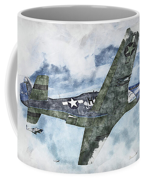 P 51 Coffee Mug featuring the painting Mustang P51D - 33 by AM FineArtPrints