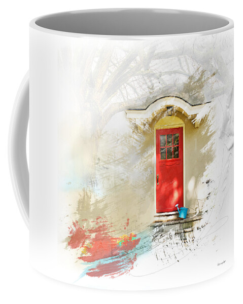 Door Coffee Mug featuring the mixed media My Garden Door by Moira Law