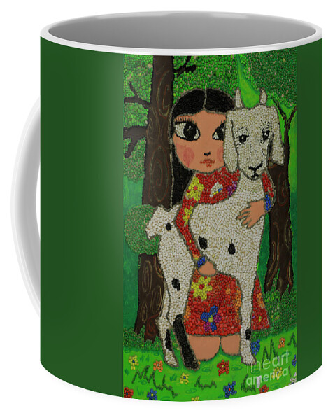 Girl Coffee Mug featuring the painting My little Tsondoohoi by Shurentsetseg Batdorj