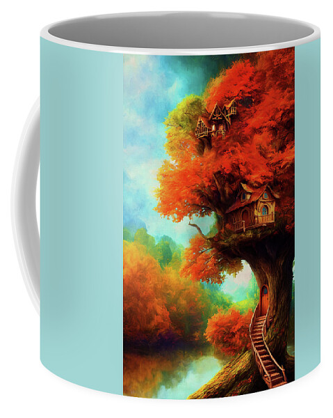 Tree House Coffee Mug featuring the digital art My Tree House in Autumn by Peggy Collins