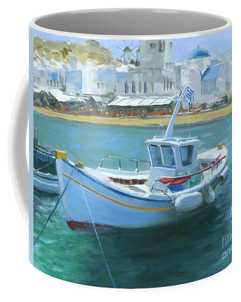 Mykonos Coffee Mug featuring the painting Mykonos Sunshine by Michael Swanson