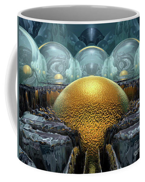 Sci Fi Coffee Mug featuring the digital art Mysterious Golden Orb by Phil Perkins