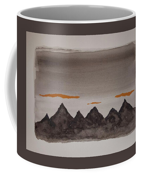 Watercolor Coffee Mug featuring the painting Mysterious Mountains by John Klobucher
