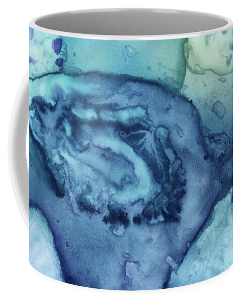 Abstract Ocean Coffee Mug featuring the painting Mysterious Ocean Waters Secrets Under The Sea Abstract Art VI by Irina Sztukowski