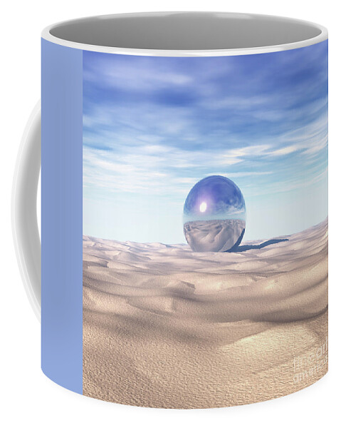 Digital Art Coffee Mug featuring the digital art Mysterious Sphere in Desert by Phil Perkins