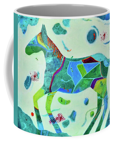Pony Coffee Mug featuring the painting Mystic Pony by Nancy Jolley