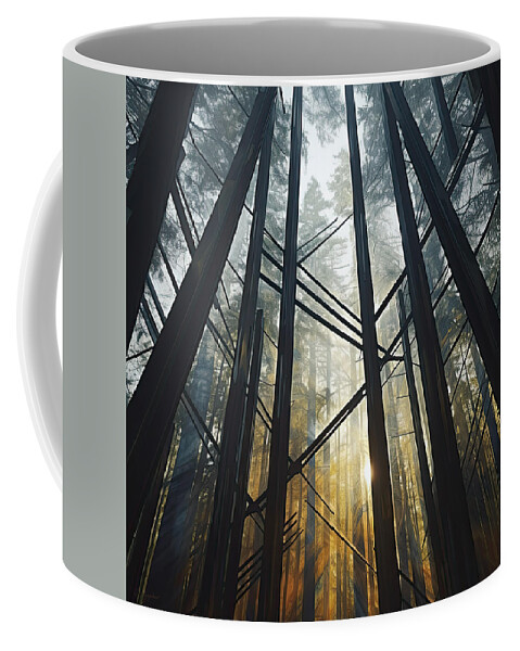 Blue And Green Art Coffee Mug featuring the painting Mystic Rays in Nature Art by Lourry Legarde