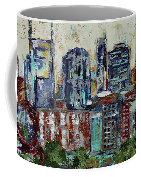 Abstract Coffee Mug featuring the painting Nashville Skyline Abstract by Kirsten Koza Reed