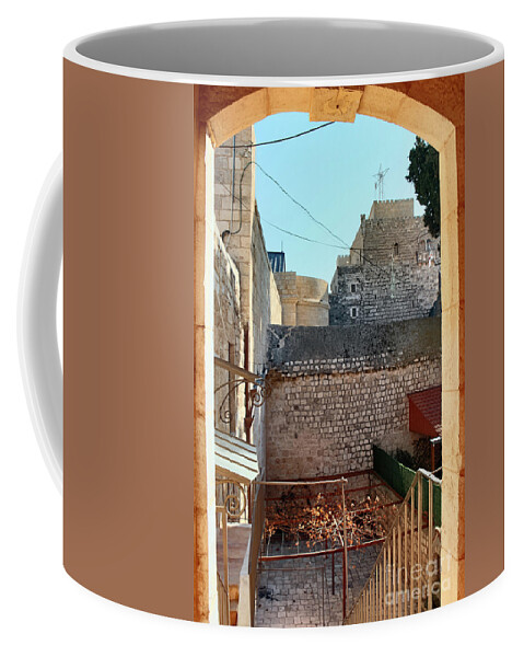 Nativity Coffee Mug featuring the photograph Nativity Church Interior Courtyard by Munir Alawi