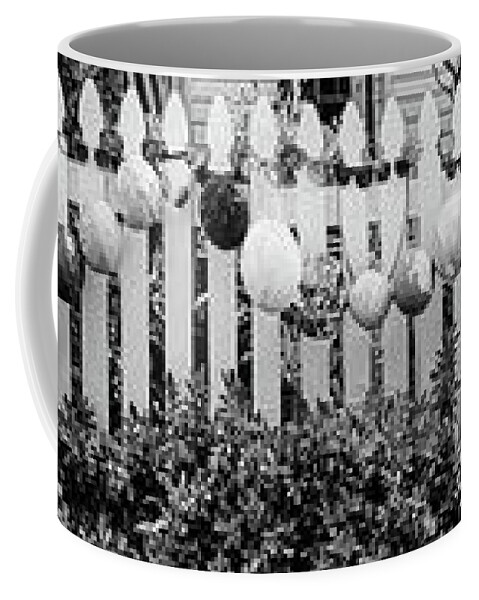 Black Coffee Mug featuring the photograph Nautical Buoy Fence Black and White by Debra and Dave Vanderlaan