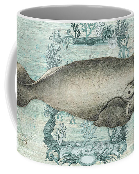 Nautical Ocean Coffee Mug featuring the painting Nautical Ocean Beach Life - Whale and Starfish by Audrey Jeanne Roberts