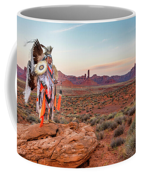 Southwest Coffee Mug featuring the photograph Navajo Fancy Dancer at Valley Of The Gods - 6 by Dan Norris
