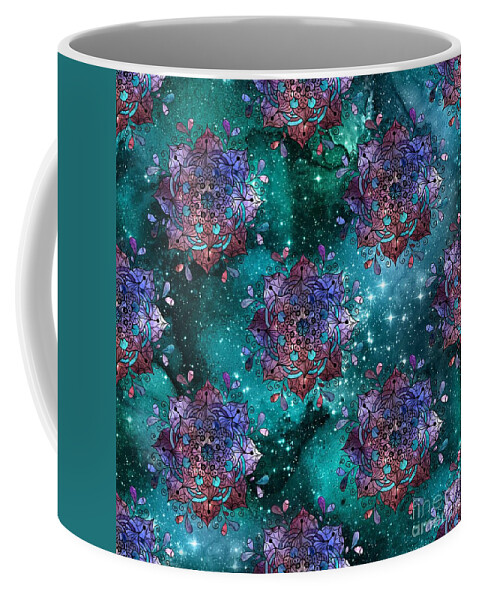 Watercolor Coffee Mug featuring the digital art Nayaka - Purple Teal Watercolor Mandala Galaxy Dharma Pattern by Sambel Pedes