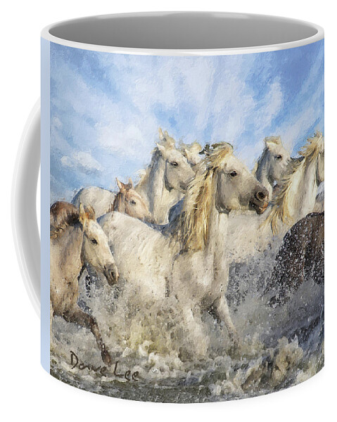 Horses Coffee Mug featuring the digital art Neck and Neck by Dave Lee