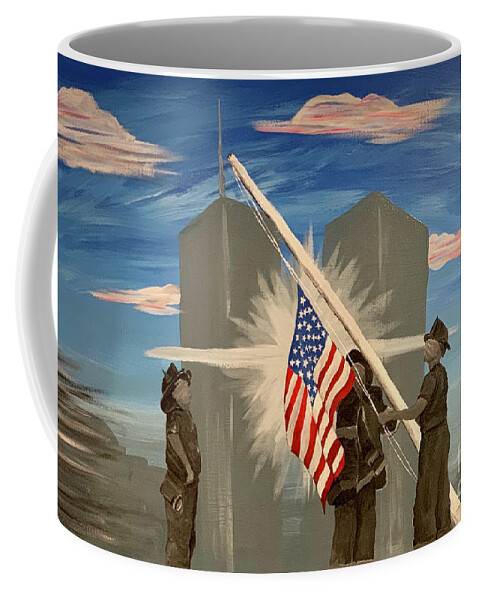 Twin Towers Coffee Mug featuring the painting Never Forget 9/11 by Deena Withycombe