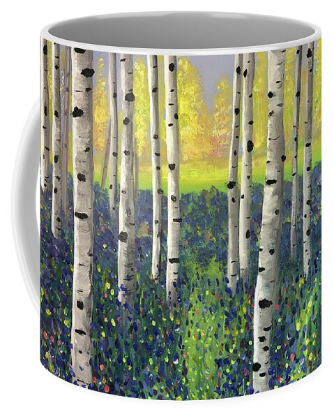 Birch Trees Coffee Mug featuring the painting New Beginnings by Stacey Zimmerman