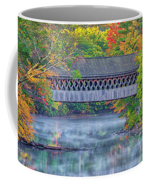 Henniker Covered Bridge Coffee Mug featuring the photograph New England Fall Foliage at the Henniker Covered Bridge by Juergen Roth