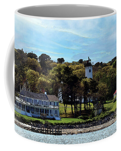 Lighthouse Coffee Mug featuring the digital art New England Lighghouse in Watercolor by Kirt Tisdale