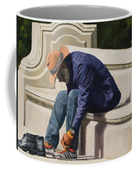 Man Coffee Mug featuring the painting New Shoes by Tate Hamilton